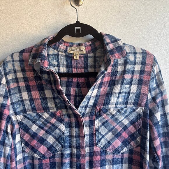 Anthro Cloth & Stone High-Low Plaid Flannel Shirt - XS - Picture 3 of 7